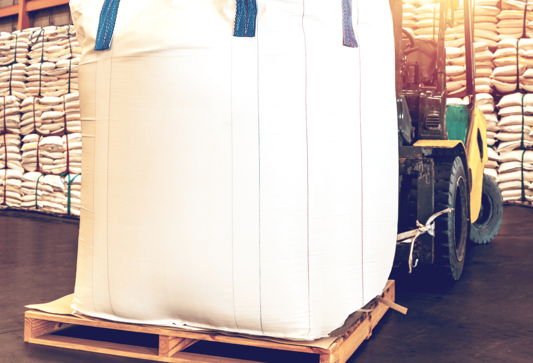 A bulk bag filled with material showing the stability of them 
